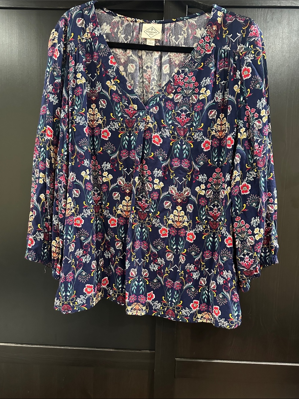 St. John's Bay Navy Floral V-Neck Peasant Blouse